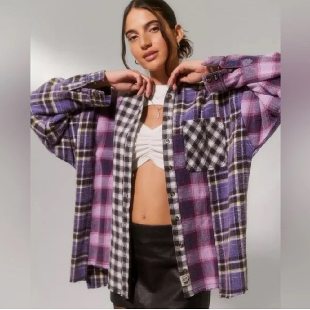 BDG Purple and Black Checkered Shirt